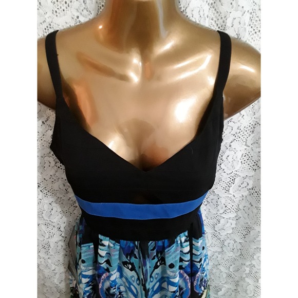 NWT Bebe Sz 6 Banded Hi Low Keyhole Bold Blue & Black Maxi Dress - Picture 5 of 9